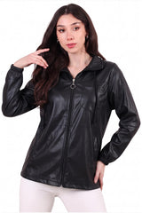 Veste Ajustée En Simili Cuir À Capuche — Noir