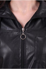 Veste Ajustée En Simili Cuir À Capuche — Noir