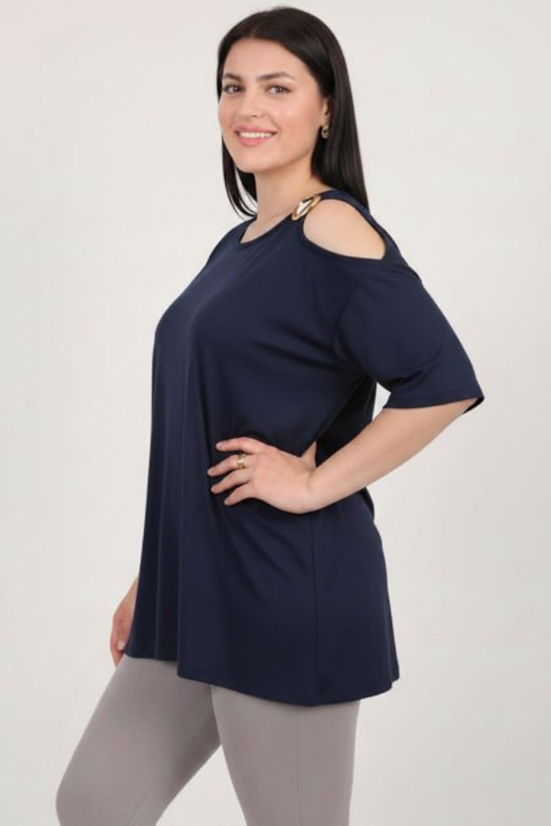 Bluse Mit Schnallen - Detail — Marineblau (Große Größen)