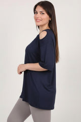 Bluse Mit Schnallen - Detail — Marineblau (Große Größen)
