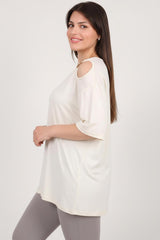 Ecru Blouse Met Gespdetail – Grote Maten