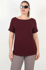 Blouse Met Boothals En Steentjes — Bordeaux (Grote Maten)