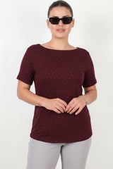 Blouse Met Boothals En Steentjes — Bordeaux (Grote Maten)
