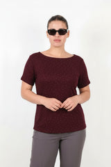 Blouse Met Boothals En Steentjes — Bordeaux (Grote Maten)