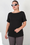 Bluse Mit Boot‑Ausschnitt Und Silbersteinen – Schwarz (Große Größen)