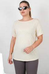 Große Größen Bluse Mit U - Boot - Ausschnitt Und Mini - Silbersteinen — Off - White