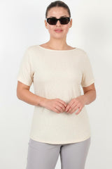 Große Größen Bluse Mit U - Boot - Ausschnitt Und Mini - Silbersteinen — Off - White