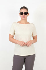 Große Größen Bluse Mit U - Boot - Ausschnitt Und Mini - Silbersteinen — Off - White