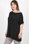Oversized Off - Shoulder Blouse – Zwart (Grote Maten)
