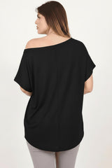 Oversized Off - Shoulder Blouse – Zwart (Grote Maten)