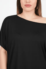 Oversized Off - Shoulder Blouse – Zwart (Grote Maten)