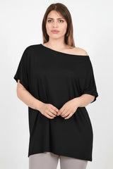 Oversized Off - Shoulder Blouse – Zwart (Grote Maten)