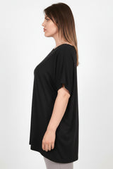 Oversized Off - Shoulder Blouse – Zwart (Grote Maten)