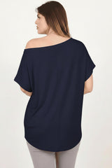 Plus - Size Wijdvallende Blouse Met Verlaagde Schouders – Marineblauw