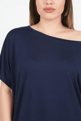 Plus - Size Wijdvallende Blouse Met Verlaagde Schouders – Marineblauw
