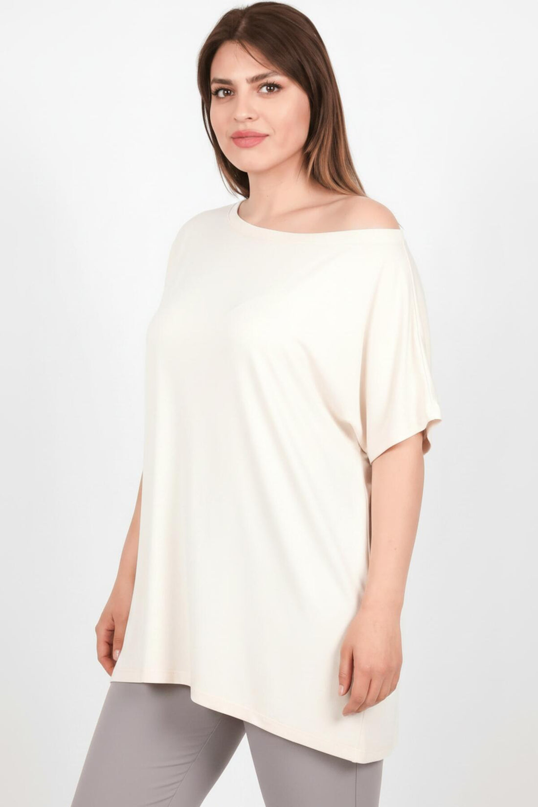 Ecru Oversize - Bluse Mit Überschnittener Schulter – Große Größen
