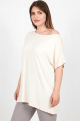 Ecru Oversize - Bluse Mit Überschnittener Schulter – Große Größen