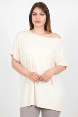 Ecru Oversize - Bluse Mit Überschnittener Schulter – Große Größen
