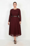 Burgundy Lace Long - Sleeve Dress (Plus Size)