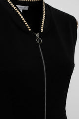 Plus - Size Ottoman - Vest Met Rits En Steendetails - Zwart