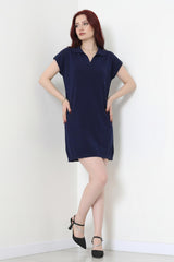 Kleid Mit Kragen – Marineblau