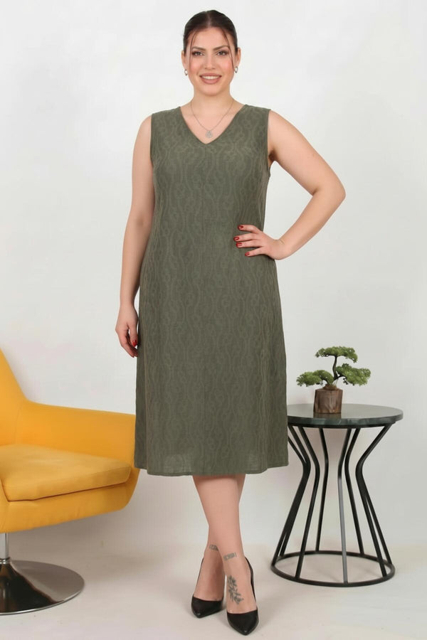 Viscosejurk In Grote Maten Met Kruisdetail Op De Rug – Khaki