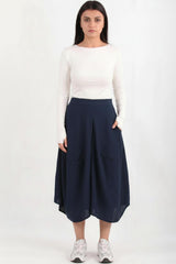 Korte, Wijde Tencel‑Broek Met Elastische Achtertaille – Marineblauw