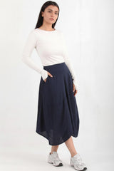 Korte, Wijde Tencel‑Broek Met Elastische Achtertaille – Marineblauw