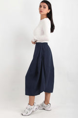 Korte, Wijde Tencel‑Broek Met Elastische Achtertaille – Marineblauw