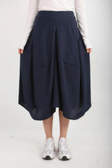 Korte, Wijde Tencel‑Broek Met Elastische Achtertaille – Marineblauw