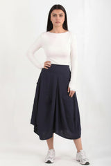 Korte, Wijde Tencel‑Broek Met Elastische Achtertaille – Marineblauw