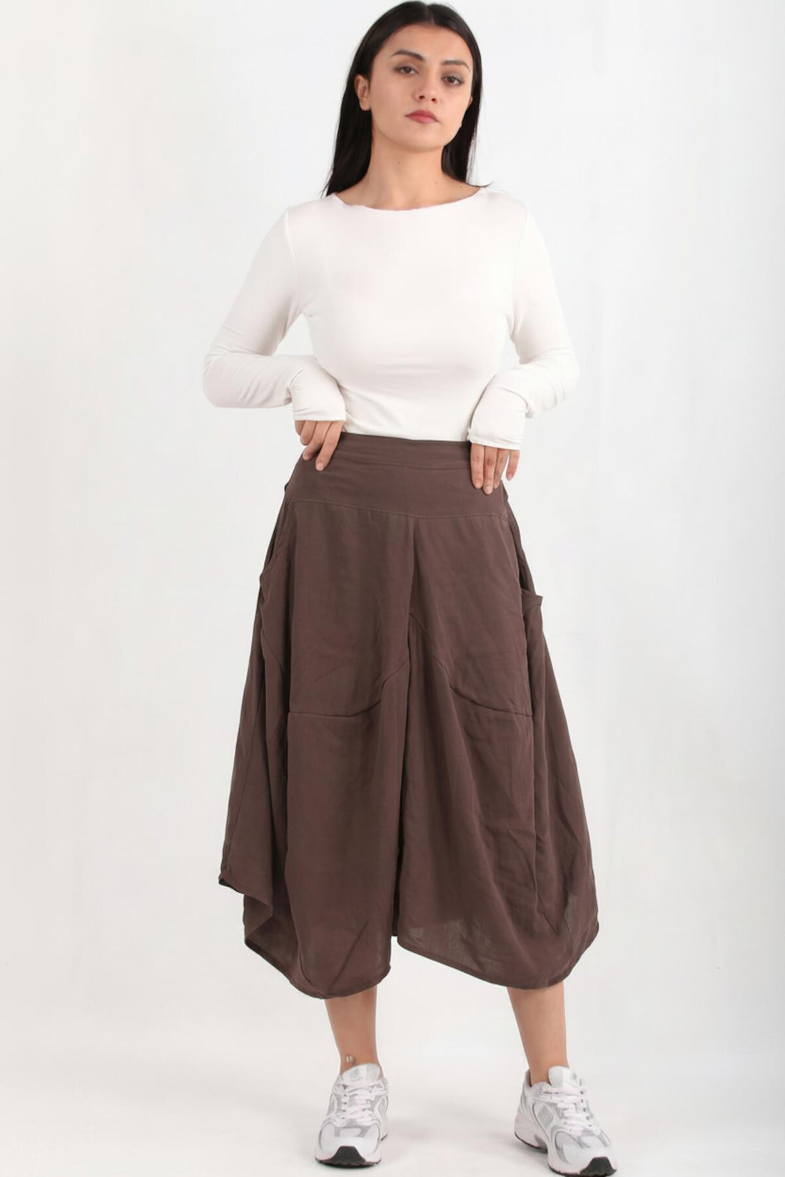Tencel Ballonbroek Met Elastische Achterkant — Bruin