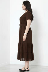 Maxikleid Mit V - Ausschnitt Und Gestuftem Tüllsaum, Braun – Große Größen