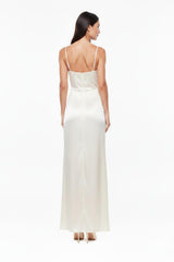 Lange Avondjurk Met Plissédetails, Mouwloos — Off - White