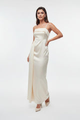 Lange Avondjurk Met Plissédetails, Mouwloos — Off - White