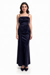 Ärmelloses Langes Abendkleid Mit Falten – Marineblau