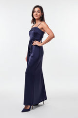 Ärmelloses Langes Abendkleid Mit Falten – Marineblau