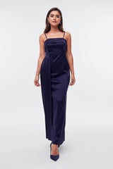 Ärmelloses Langes Abendkleid Mit Falten – Marineblau