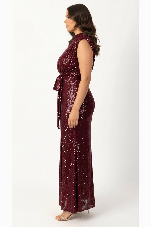 Plus‑Size Mouwloze Pailletten Maxi‑Jurk – Bordeaux