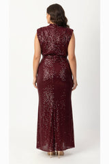 Plus‑Size Mouwloze Pailletten Maxi‑Jurk – Bordeaux