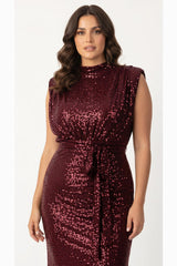 Plus‑Size Mouwloze Pailletten Maxi‑Jurk – Bordeaux