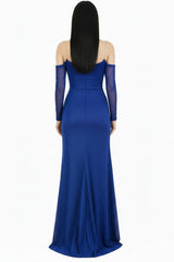 Dames Lange Galajurk Met Borst‑ En Mouwdetail En Split — Royalblauw