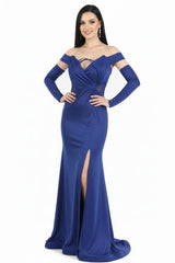 Dames Lange Galajurk Met Borst‑ En Mouwdetail En Split — Royalblauw