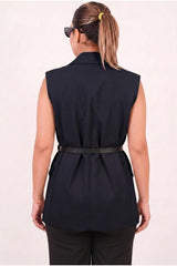 Gilet Met Ceintuur In Donkerblauw