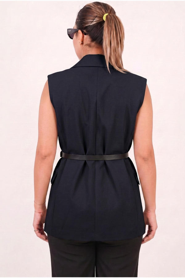 Gilet Met Ceintuur In Donkerblauw