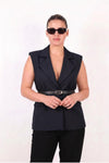 Gilet Met Ceintuur In Donkerblauw