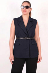 Gilet Met Ceintuur In Donkerblauw