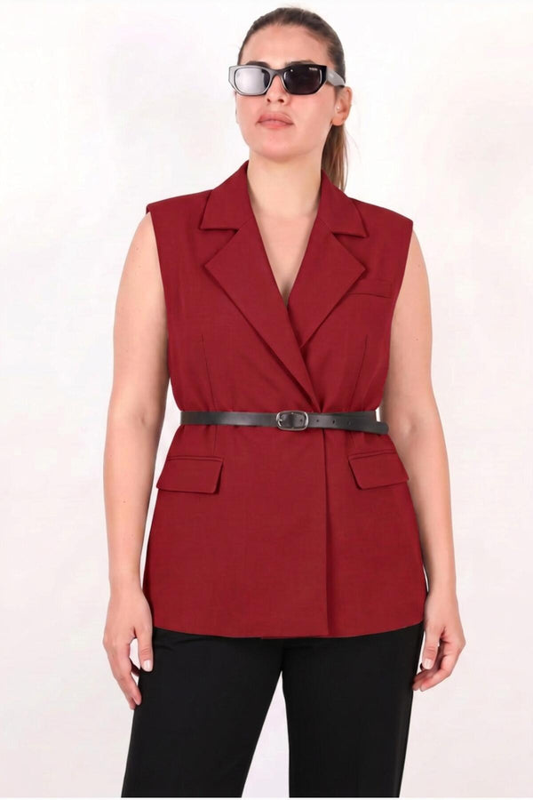 Gilet Met Ceintuur — Bordeaux