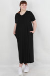 Plus - Size Losvallende Jurk Met Lange Mouwen En Ronde Hals — Zwart