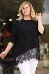 Plus‑Size Blouse Met Kanten Zoom — Zwart